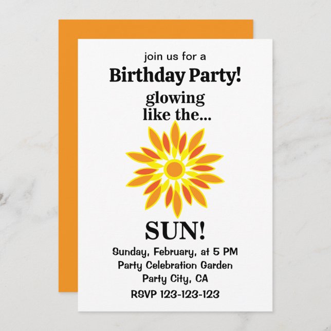 Convites Sol Brilhando Como A Festa de aniversário Do Sol (Frente/Verso)