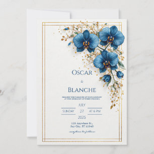 Convites Sol Celestial e Folhagem Azul-Marinho Casamento