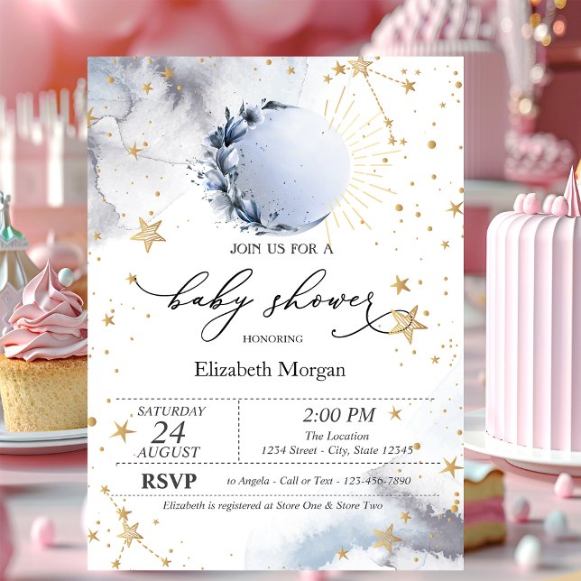 Convites Sol Celestial, Lua Azul, Chuvinha de Estrelas para (Criador carregado)