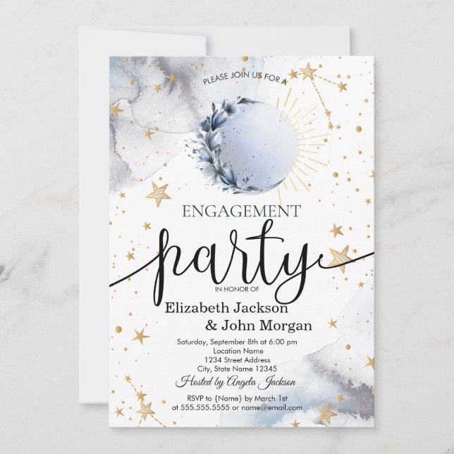 Convites Sol Celestial,Lua Azul,Noivado de Estrelas (Frente)