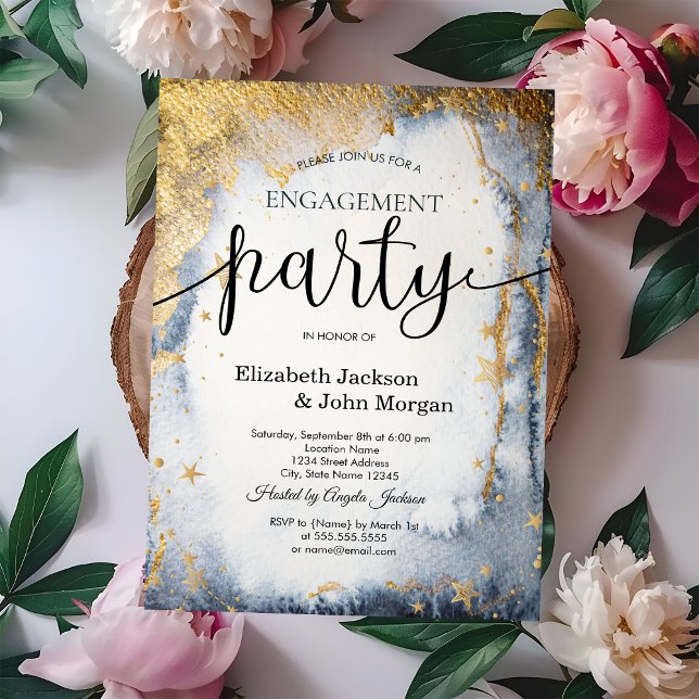 Convites Sol Celestial,Lua,Estrelas Noivado de Aquarela (Criador carregado)