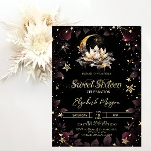 Convites Sol Celestial, Lua, Estrelas Rosas Sweet 16