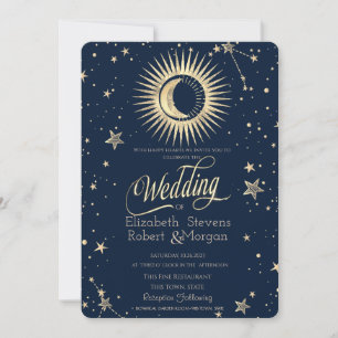 Convites Sol Dourado Celestial E Estrelas De Casamento Lua