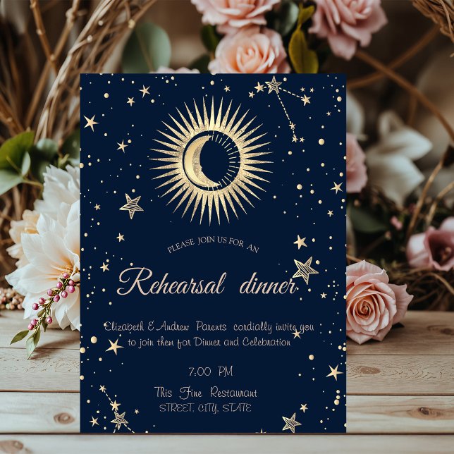 Convites Sol Dourado Celestial e Lua Estrelas  (Criador carregado)