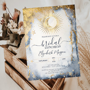 Convites Sol Dourado Celestial, Lua, Estrelas Aquarela Nupc
