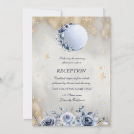 Convites Sol Dourado Celestial, Rosas de Lua Azul Douradas 