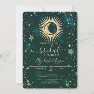 Convites Sol Dourado Celestial Stars Lua Verde Luncheon