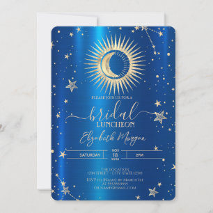 Convites Sol Dourado E Estrelas Da Lua Azul Metálico Almoço