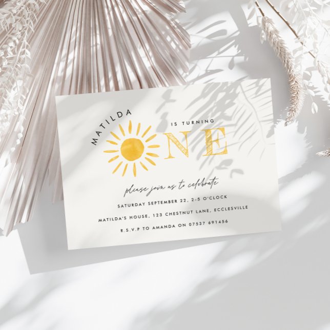 Convites sol primeiro aniversario aquarela amarelo sol mode (Criador carregado)