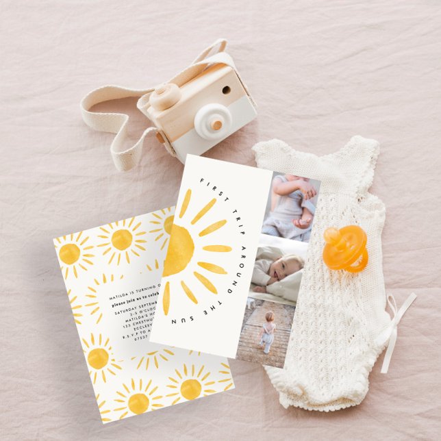 Convites sol primeiro aniversario aquarela sol foto multi-s (Criador carregado)