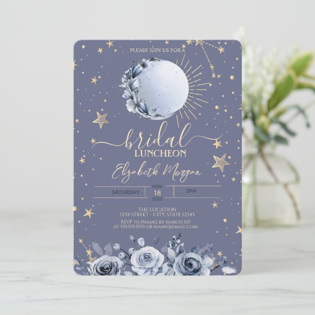 Convites Sol,Rosas de Lua Azul Lunchedo Pastel Bridal (Em pé/Frente)