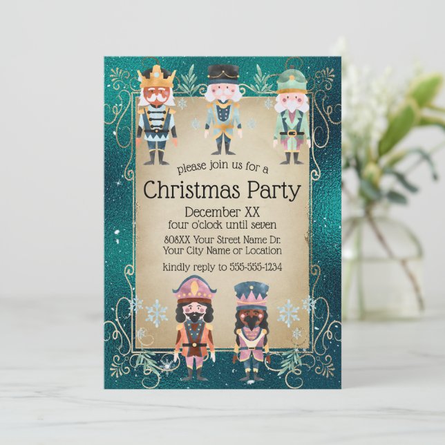 Convites Soldados de Brinquedos do Nozes de Natal em Verde  (Em pé/Frente)