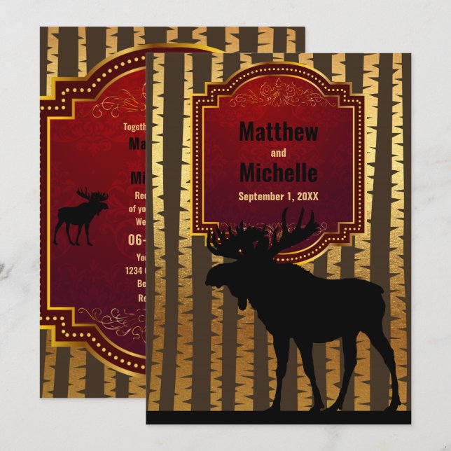 Convites Solha Silhueta Rústica, Casamento Dourado De Árvor (Frente/Verso)