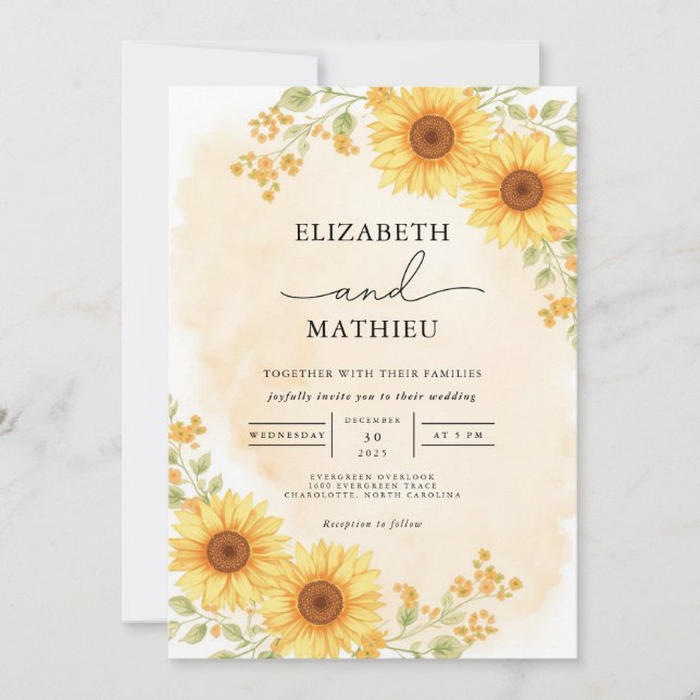 Convites Solny Yellow Floral Corner Weding (Frente)