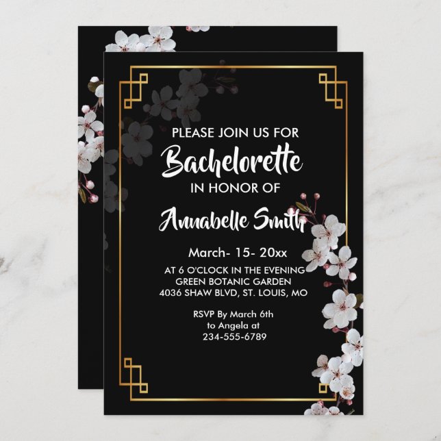 Convites solteiro de quadros do ouro e do brilho branco (Frente/Verso)