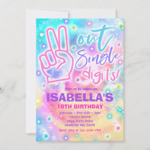 Convites Solteiro Dígitos Hippy Tie Dye Birthday Inv