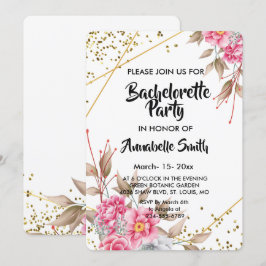 Convites Solteiro Floral Rosa Cor-de-Quadro Dourado Geométr