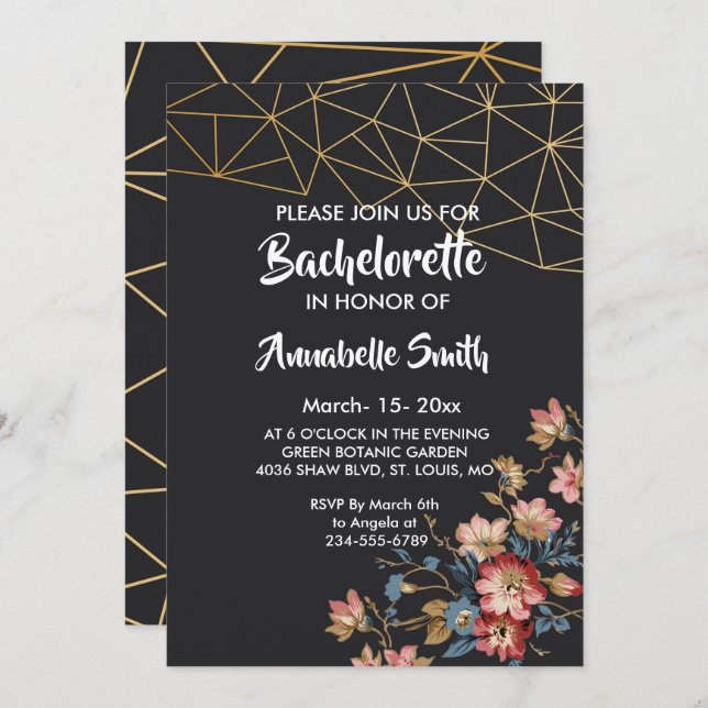 Convites solteiro Geométrico do ouro (Frente/Verso)