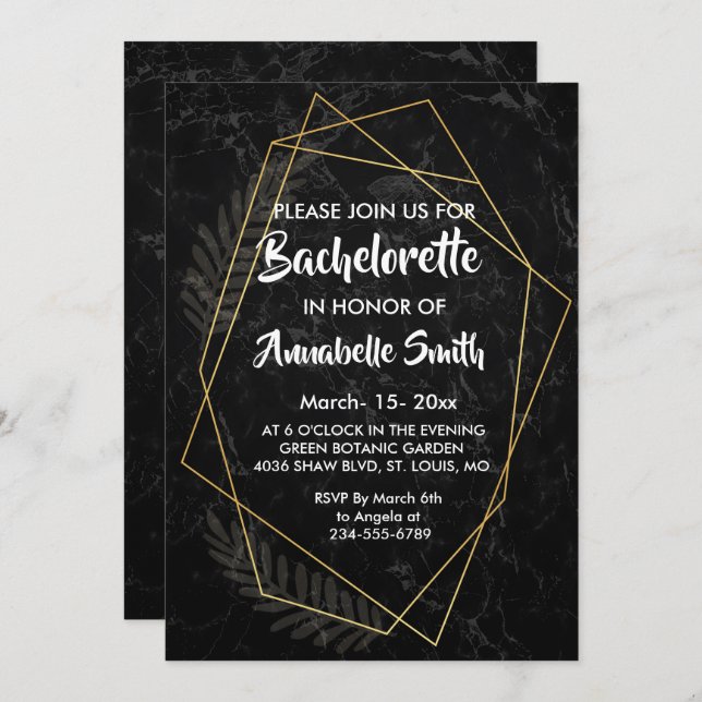 Convites Solteiro Geométrico Faux Marble (Frente/Verso)