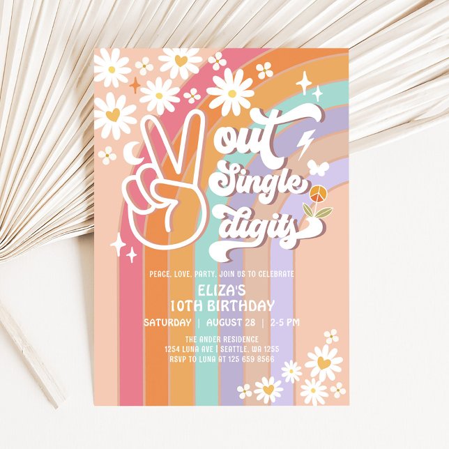 Convites Solteiro Peace Out - Digits 10th Groovy Birthday I (Criador carregado)