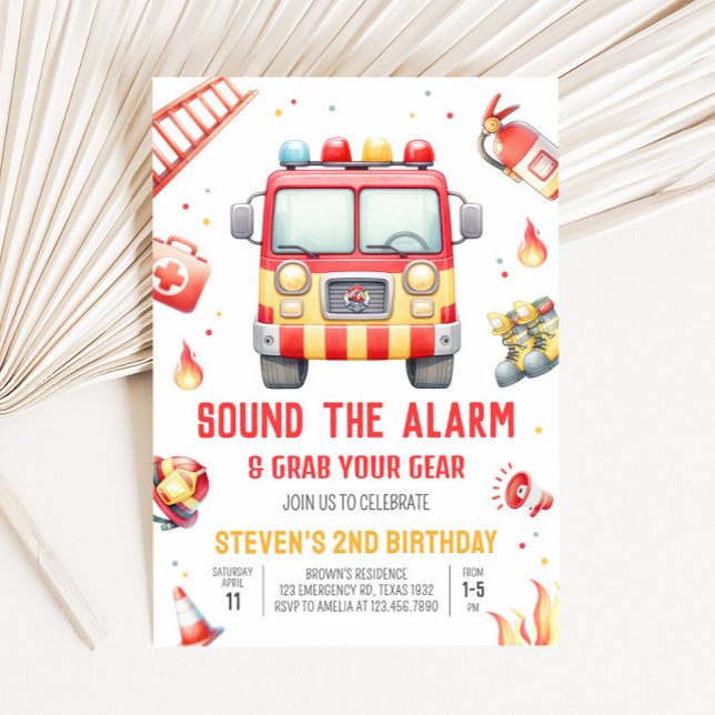 Convites Som do Caminhão de Bombeiros Aniversário (Fire Truck Birthday Party Invitation)