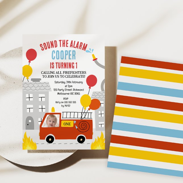 Convites Som Vermelho O primeiro aniversario Do Motor De Fo (Sound The Alarm Fire Engine 1st Birthday Invitation, Fire Engine Themed birthday, Balloons Red)