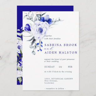 Convites Sombra de Casamento Floral Real Azul De Marfim