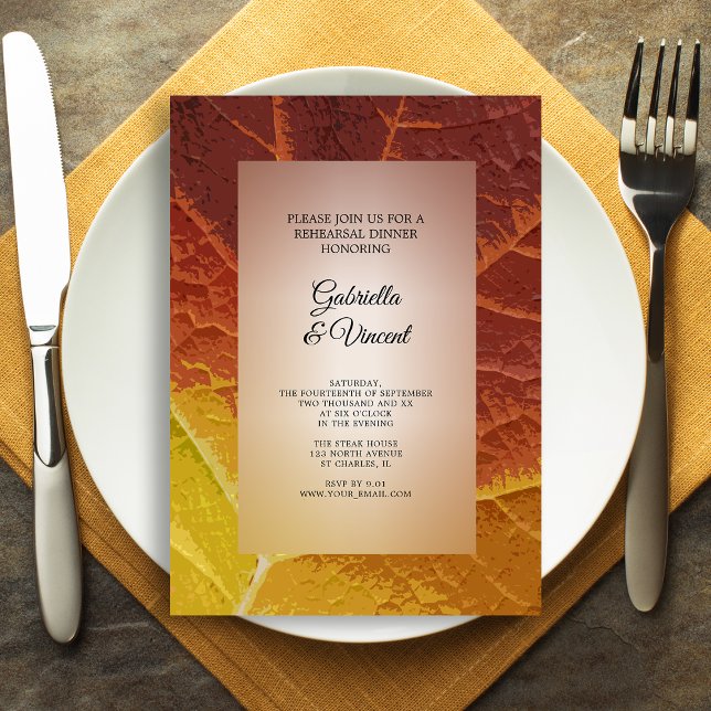 Convites Sombras do Janto de Ensaio de Casamento de Folha d (Celebrate the night before your Fall wedding with the Shades of Autumn Leaf Rehearsal Dinner Invite)
