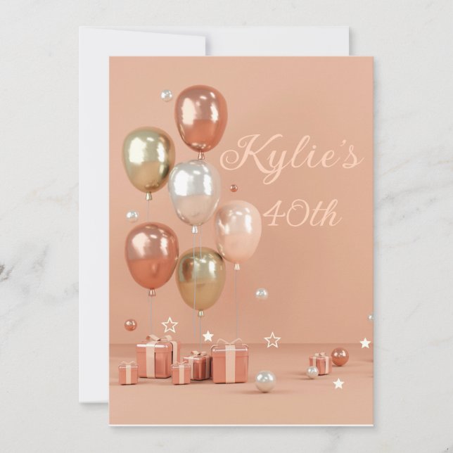 Convites Sombras dos Balões Rosa 40º (Frente)