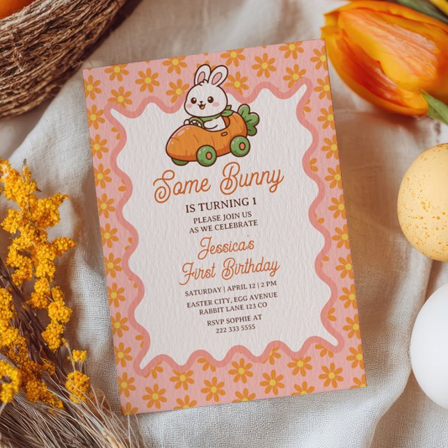 Convites Some Bunny Easter Girl Floral 1st Birthday Party (Criador carregado)