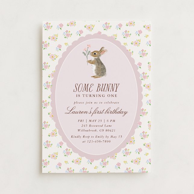 Convites Some Bunny First Birthday Floral Invitation (Criador carregado)