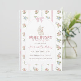Convites Some Bunny Floral Stripe 1st Birthday