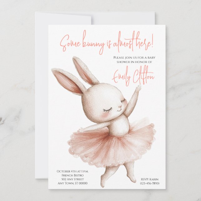 Convites Some Bunny Is Almost Here Ballerina Baby Shower (Frente)