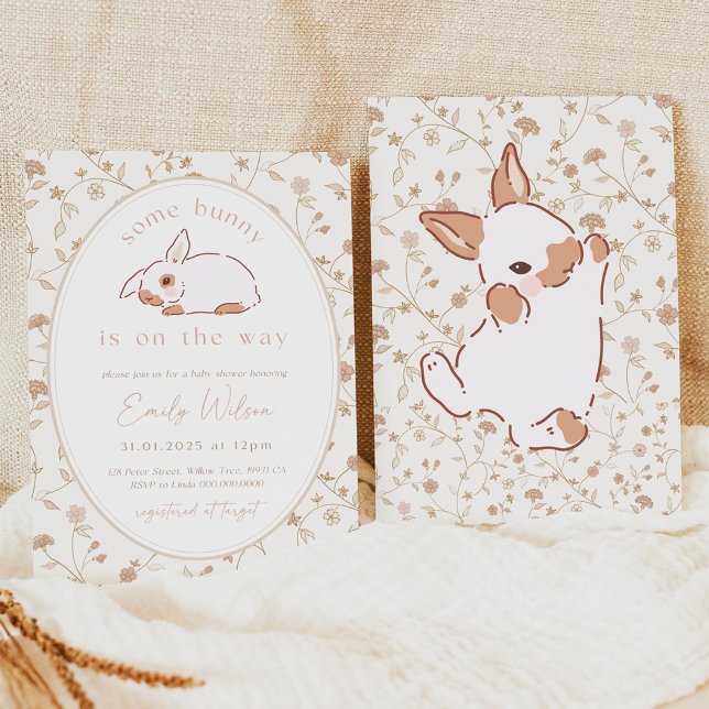 Convites Some Bunny is on the Way Baby Shower Invitation (Neutral Bunny Baby Shower Invitation Bundle)