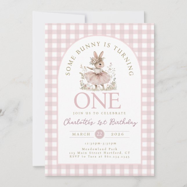 Convites Some BUNNY is ONE First Birthday Invitation (Frente)