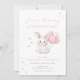Convites Some Bunny Spring Girl Pink Bunny First Birthday