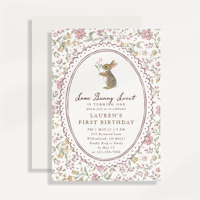Convites Some Bunny Sweet Floral Bunny First Birthday  (Criador carregado)