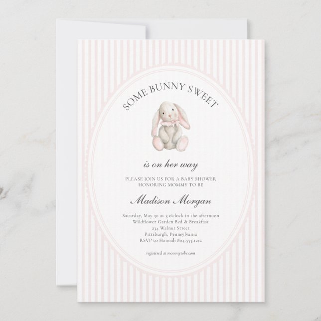 Convites Some Bunny Sweet Pink Girl Baby Shower  (Frente)