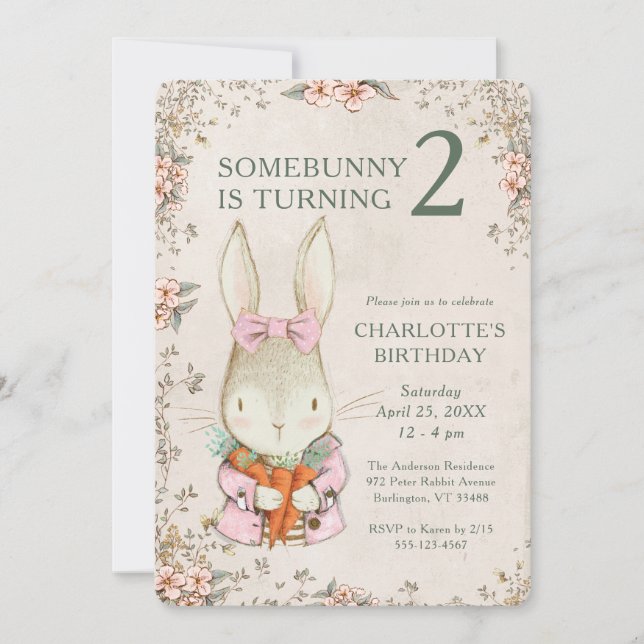 Convites Somebunny is Turning Two 2nd Birthday Invitation (Frente)