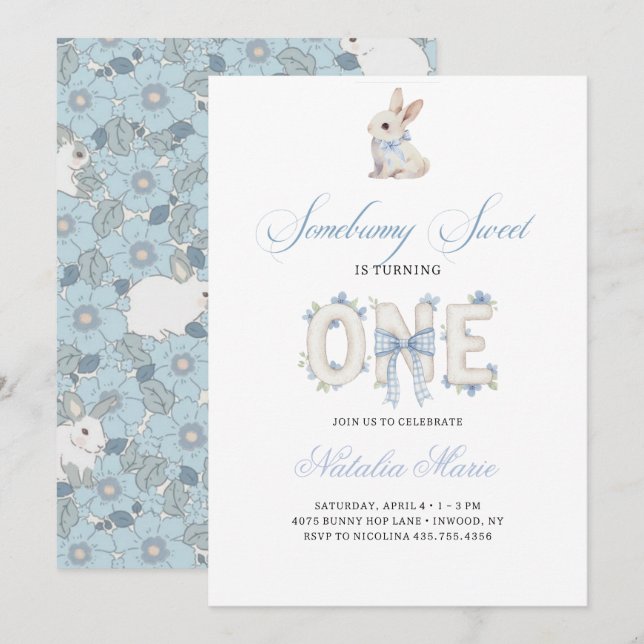 Convites Somebunny Sweet 1st Birthday Spring Floral Invitat (Frente/Verso)
