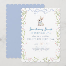 Convites Somebunny Sweet Bunny 1st Birthday Spring Floral I