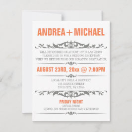 Convites Somente Recepção de casamento Laranja e Cinza