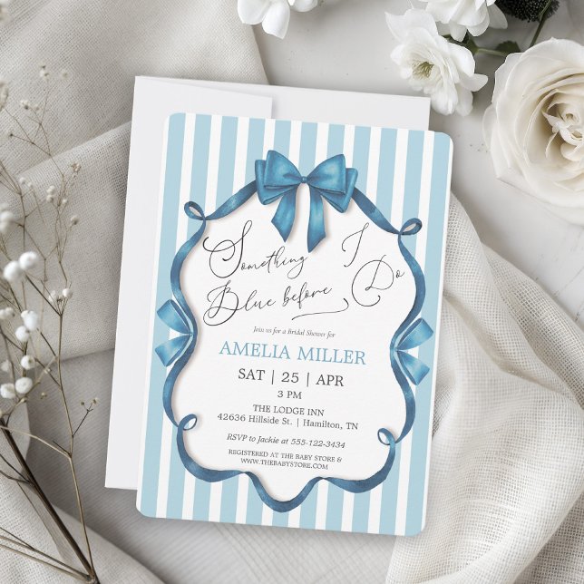 Convites Something Blue Before I Do Blue Bow Bridal Shower (Something Blue Before I Do Blue Bow Croquet Bridal Shower Invitation)