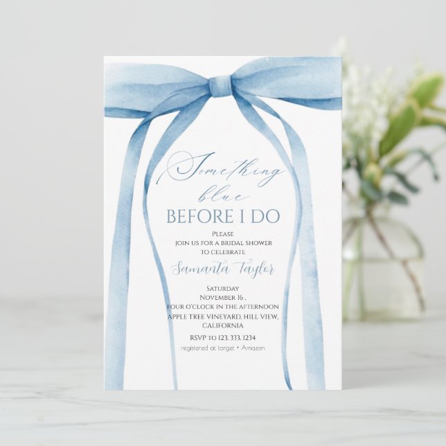Convites Something Blue Before I Do Bow Bridal Shower (Em pé/Frente)