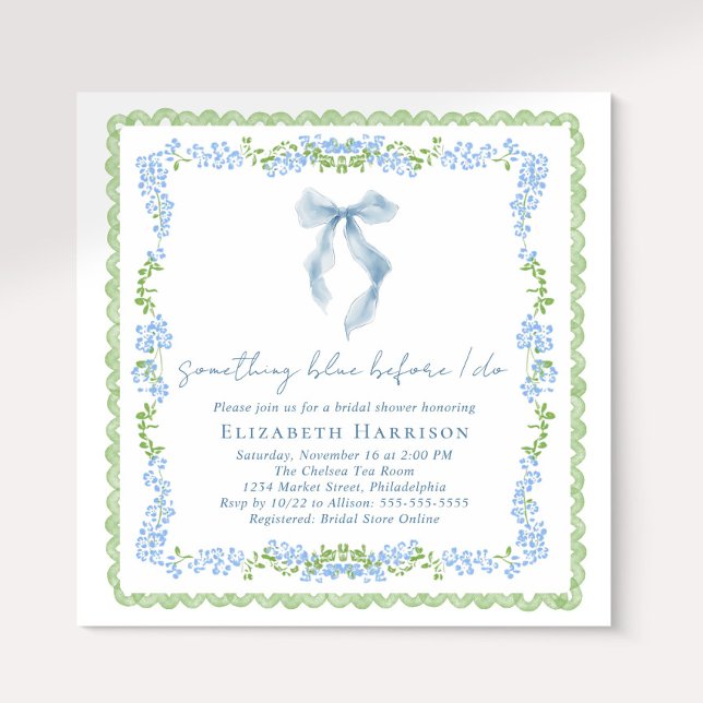 Convites Something Blue Before I Do Bow Bridal Shower (Something Blue Before I Do Bow Bridal Shower Invitation)