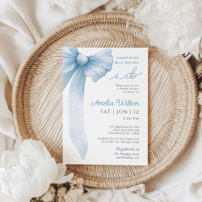 Convites Something Blue Before I Do Bow Bridal Shower (Something Blue Before I Do Whimsical Bow Bridal Shower Invitation)