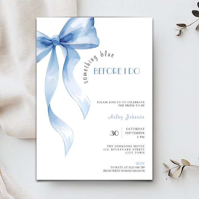 Convites Something Blue before I Do Bridal Shower (Something blue before I do Bridal Shower Invitation with Blue Bow Coquette.)