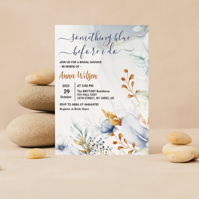 Convites Something Blue Before I Do Elegant Bridal Shower (something blue bridal shower invitation, watercolor floral, blue gold, elegant wedding invite, dusty)