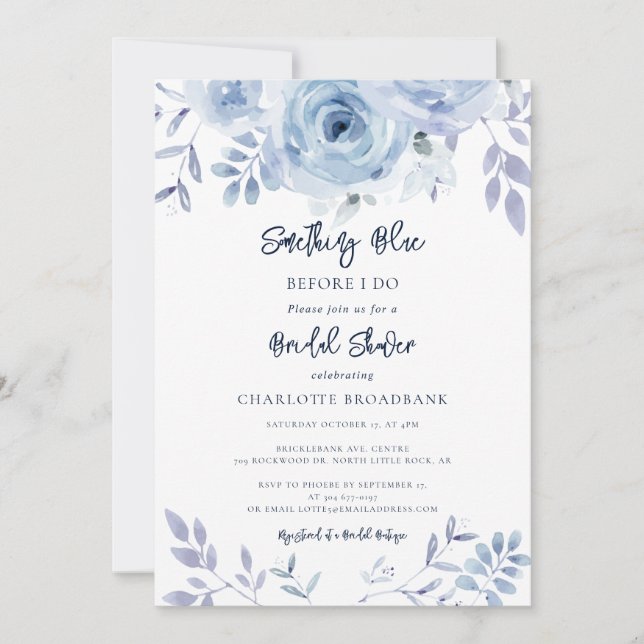 Convites Something Blue Before I Do Floral Bridal Shower (Frente)