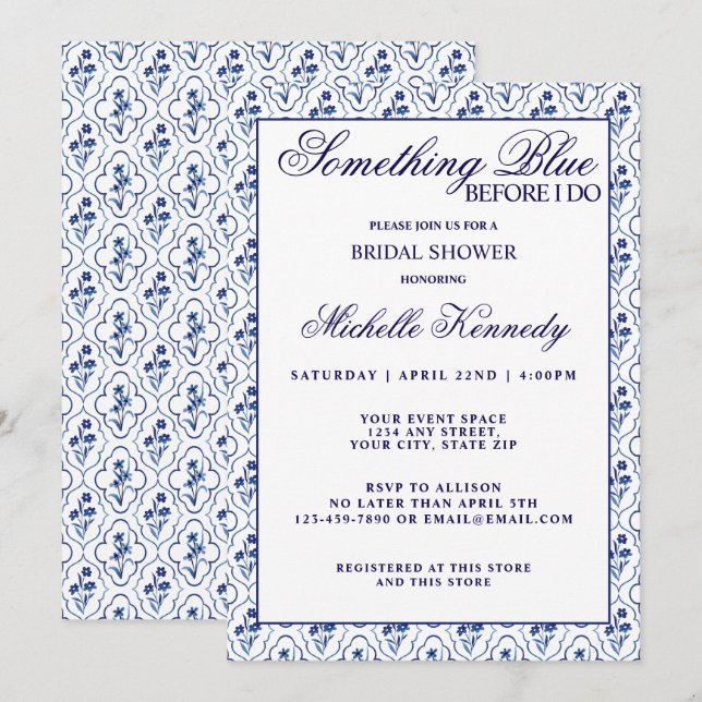 Convites Something Blue Before I Do Floral Bridal Shower  (Frente/Verso)